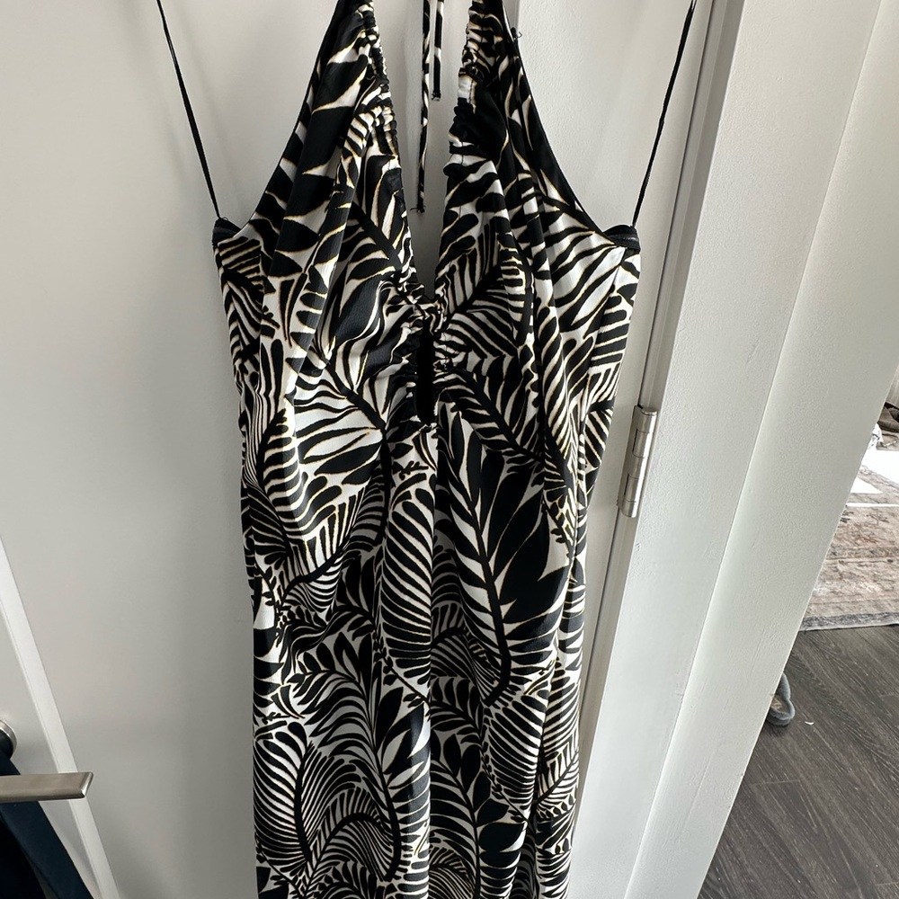 Christian Lacroix Black & White Patterned Midi Dress. Tie around neck, backless.